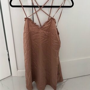 Pink satin ruffle trim Strappy Dress